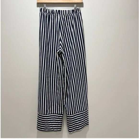 ZARA - Women’s Blue/White Striped Wide Leg Ankle Pants Comfy - Size Medium - Picture 2 of 5